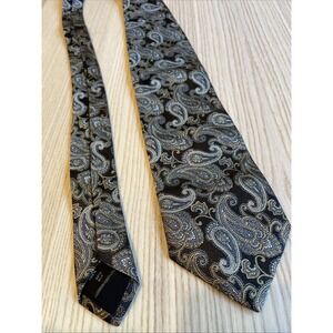 Men's Paul Frederick Tie silk paisley black gold silver